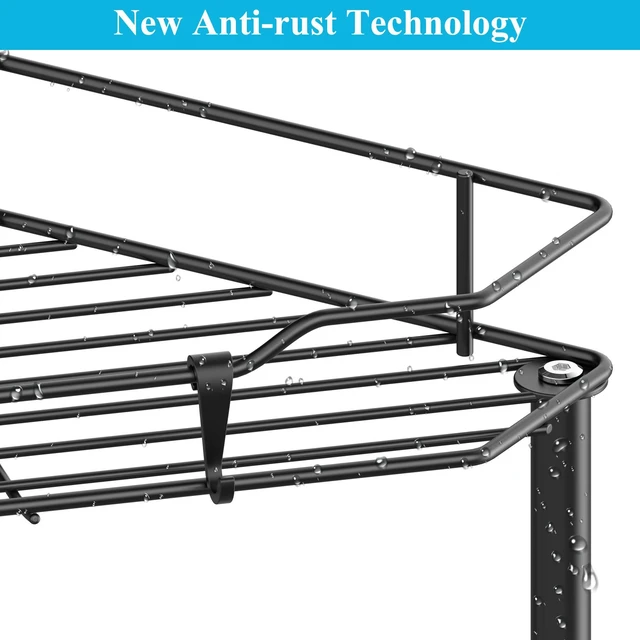Alt view image 3 of 7 - 4 Tier Floor Standing Corner Shower Caddy Organizer Shelf with Hooks, Bathroom Shelves Stand Rack, Black