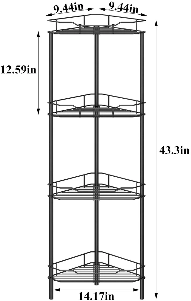 Alt view image 7 of 7 - 4 Tier Floor Standing Corner Shower Caddy Organizer Shelf with Hooks, Bathroom Shelves Stand Rack, Black