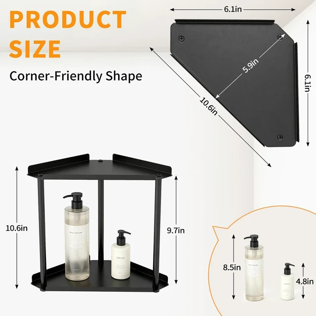 Alt view image 2 of 7 - 2 Tier Bathroom Counter Organizer, Vanity Organizer Corner Shelf | Skincare, Makeup Countertop Organizers, Kitchen, Bathroom Counter Storage, Black