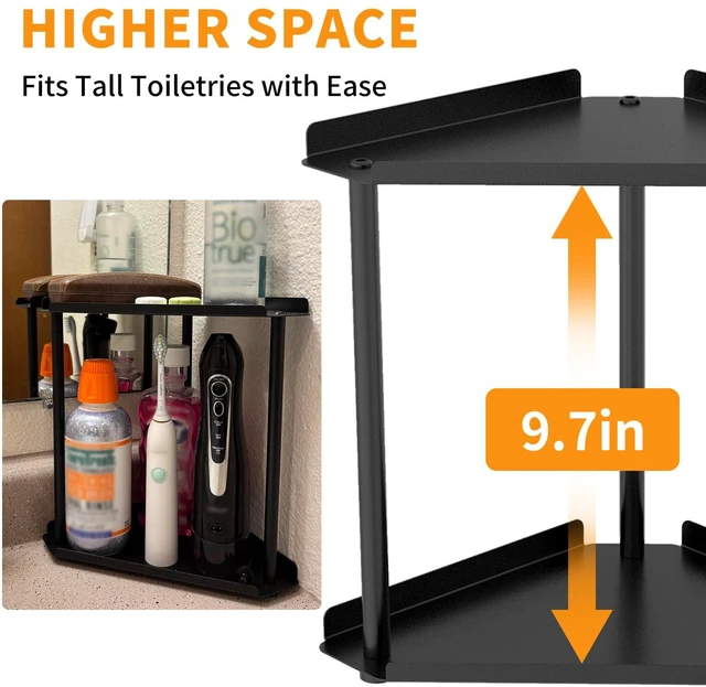 Alt view image 4 of 7 - 2 Tier Bathroom Counter Organizer, Vanity Organizer Corner Shelf | Skincare, Makeup Countertop Organizers, Kitchen, Bathroom Counter Storage, Black