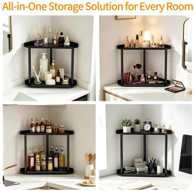Alt view image 6 of 7 - 2 Tier Bathroom Counter Organizer, Vanity Organizer Corner Shelf | Skincare, Makeup Countertop Organizers, Kitchen, Bathroom Counter Storage, Black