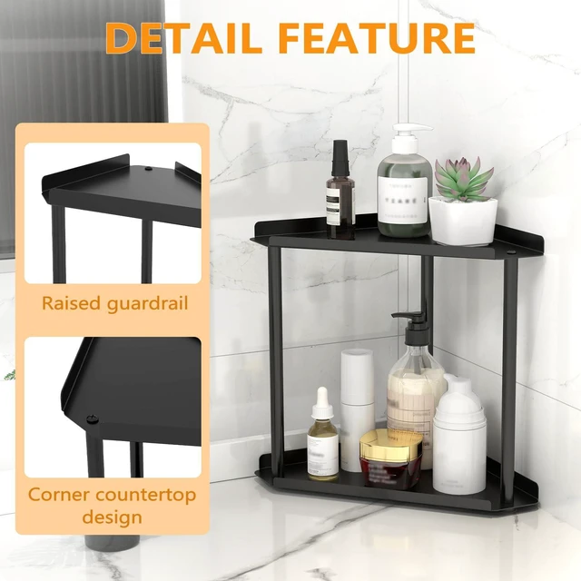 Alt view image 7 of 7 - 2 Tier Bathroom Counter Organizer, Vanity Organizer Corner Shelf | Skincare, Makeup Countertop Organizers, Kitchen, Bathroom Counter Storage, Black