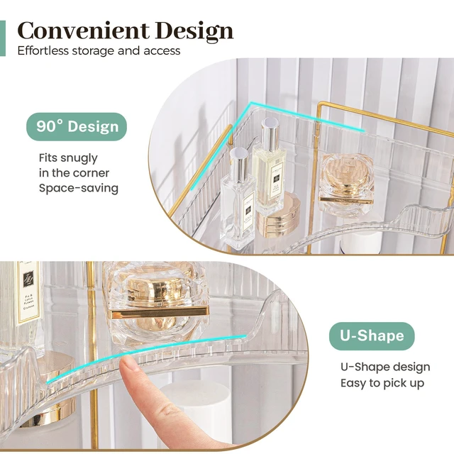 Alt view image 4 of 6 - Corner Bathroom Counter Organizer, Bathroom Countertop Shelf Makeup Storage, Clear Perfume Tray Holder (3 Tiers, White)