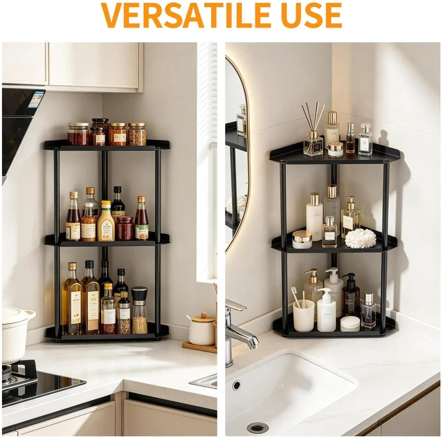 Alt view image 2 of 7 - 3 Tier Bathroom Counter Organizer, Vanity Organizer Corner Shelf | Skincare, Makeup Countertop Organizers, Kitchen, Bathroom Counter Storage, Black