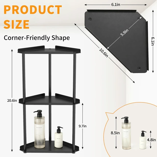 Alt view image 6 of 7 - 3 Tier Bathroom Counter Organizer, Vanity Organizer Corner Shelf | Skincare, Makeup Countertop Organizers, Kitchen, Bathroom Counter Storage, Black