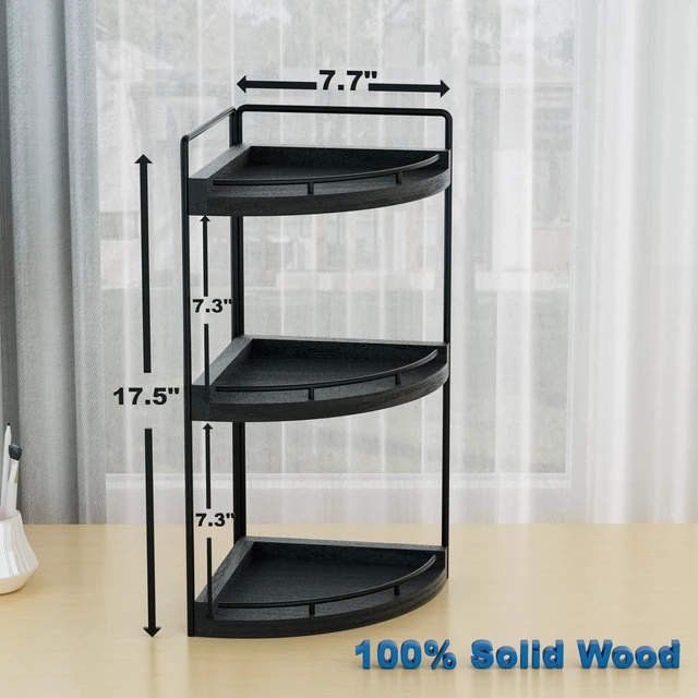 Alt view image 5 of 7 - Corner Bathroom Counter Organizer, 3 Tier Bathroom Sink Shelf | Countertop Vanity Skincare Storage, Wood Shelves for Kitchen, Toiletries Decor, Makeup, Dresser, Gift(Black)