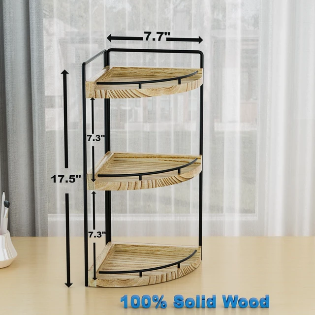 Alt view image 3 of 7 - Corner Bathroom Counter Organizer, 3 Tier Bathroom Sink Shelf | Countertop Vanity Skincare Storage, Wood Shelves for Kitchen, Toiletries Decor, Makeup, Dresser, Gift(Rustic Brown)