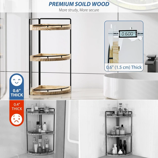 Alt view image 4 of 7 - Corner Bathroom Counter Organizer, 3 Tier Bathroom Sink Shelf | Countertop Vanity Skincare Storage, Wood Shelves for Kitchen, Toiletries Decor, Makeup, Dresser, Gift(Rustic Brown)
