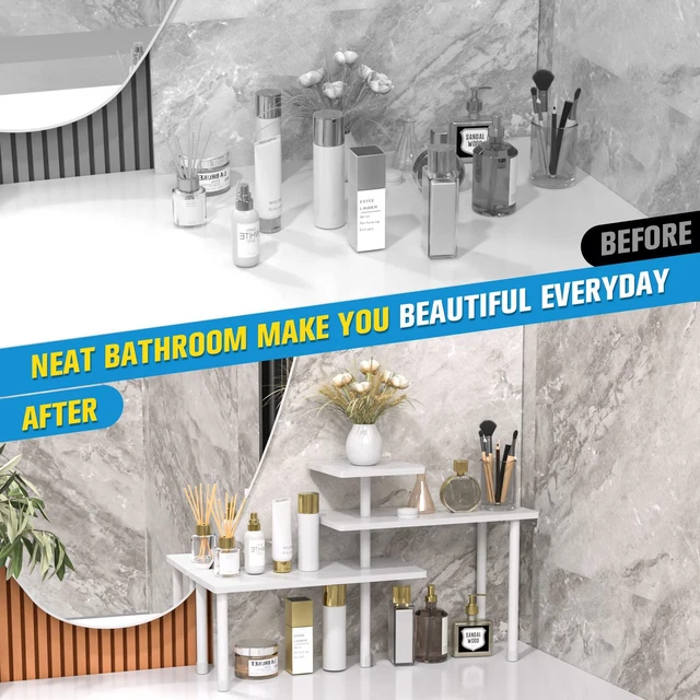 Alt view image 6 of 7 - 3-Tier Bathroom Countertop Corner Shelf Organizer, White | Space-saving corner design organizes spices, skincare and toiletries on kitchen and bathroom counters.