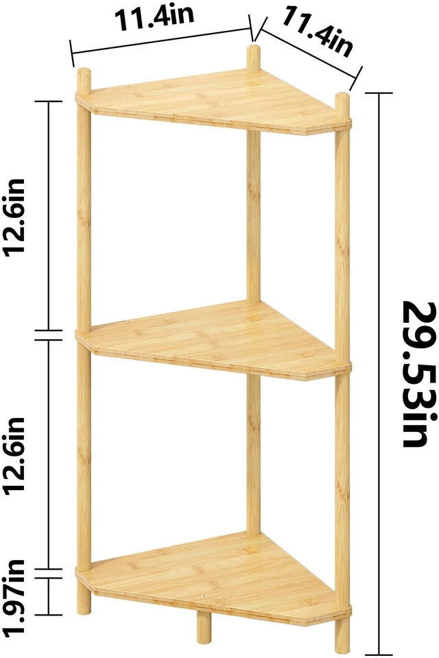Alt view image 7 of 7 - Corner Shelf Stand - 3 Tier Bamboo Small Corner Bookshelf for Office Kitchen Bedroom Plant Stand Living Room Decor Small Space (Natural3 Tier)