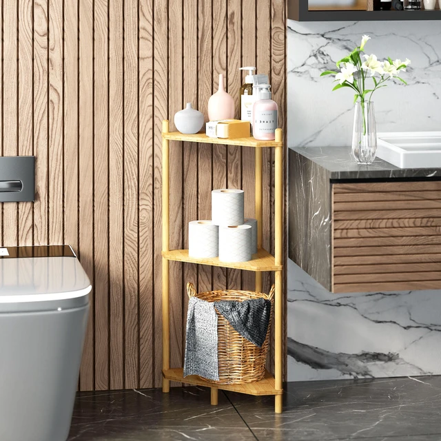 Alt view image 6 of 7 - Corner Shelf Stand - 3 Tier Bamboo Small Corner Bookshelf for Office Kitchen Bedroom Plant Stand Living Room Decor Small Space (Natural3 Tier)