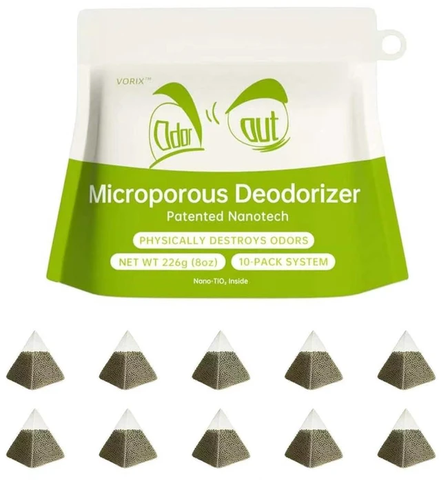 Main image of Fridge Freezer Deodorizer Activated Charcoal Odor Absorber 10 Pack | Natural activated carbon air purifier, reusable unscented smell remover for kitchen, pantry, cooler and car