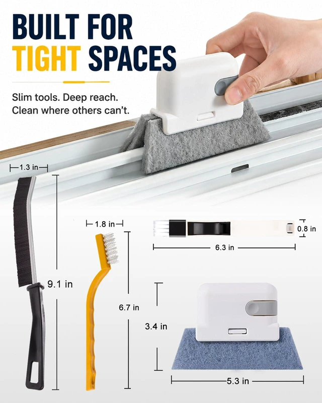 Alt view image 6 of 7 - Window Track Cleaner, 14 PCS Crevice Cleaning Brush Kit | For Window Groove, Blinds, Vents, Baseboard, Grout and Shower Door Track Cleaning