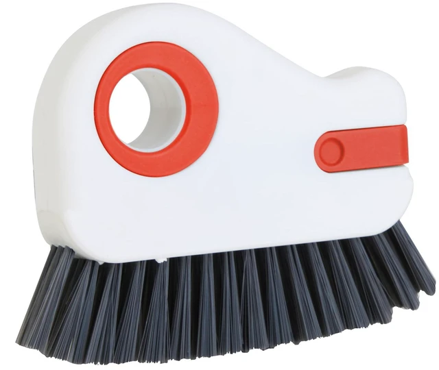 Main image of 2 in 1 Groove Cleaning Brush, Grout Cleaner Tool & Multifunction Window Track Cleaner (with Hidden Scraper or Mini Dustpan) for Glass Door Tracks, Window Sills, Sliding Doors (Orange)