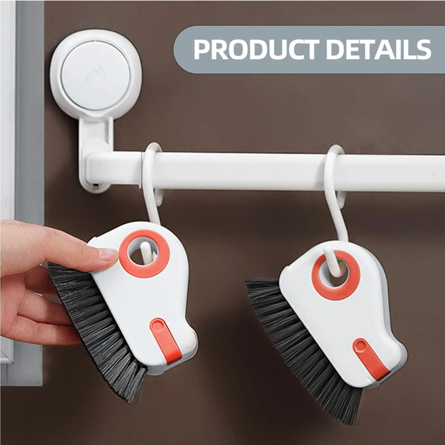 Alt view image 4 of 7 - 2 in 1 Groove Cleaning Brush, Grout Cleaner Tool & Multifunction Window Track Cleaner (with Hidden Scraper or Mini Dustpan) for Glass Door Tracks, Window Sills, Sliding Doors (Orange)