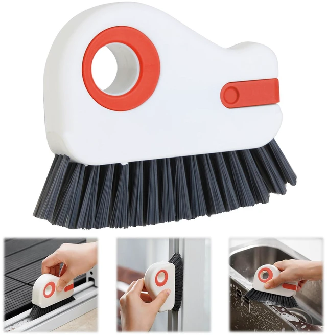 Alt view image 7 of 7 - 2 in 1 Groove Cleaning Brush, Grout Cleaner Tool & Multifunction Window Track Cleaner (with Hidden Scraper or Mini Dustpan) for Glass Door Tracks, Window Sills, Sliding Doors (Orange)