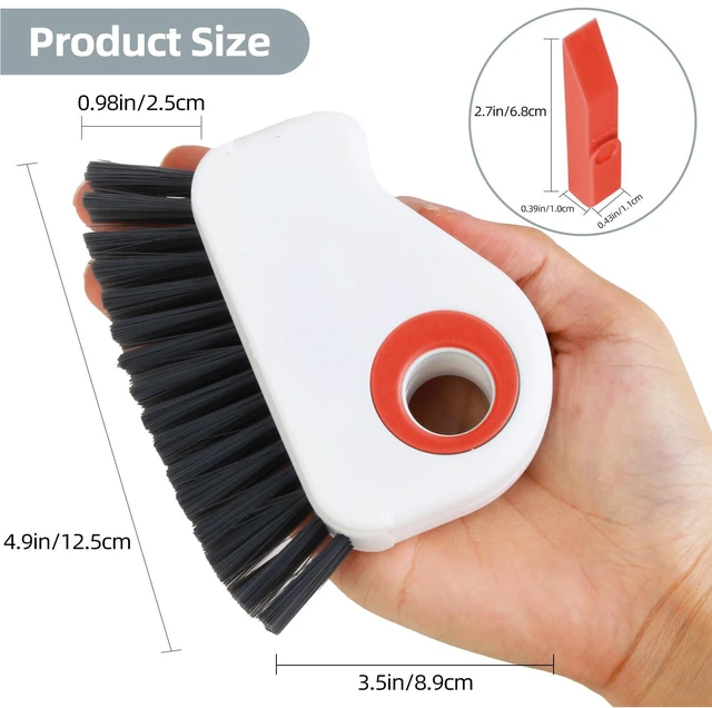 Alt view image 2 of 7 - 2 in 1 Groove Cleaning Brush, Grout Cleaner Tool & Multifunction Window Track Cleaner (with Hidden Scraper or Mini Dustpan) for Glass Door Tracks, Window Sills, Sliding Doors (Orange)