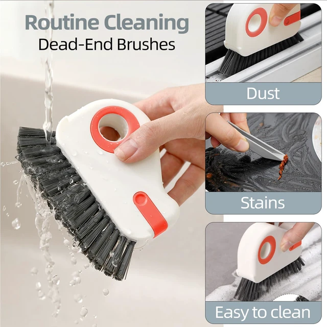 Alt view image 5 of 7 - 2 in 1 Groove Cleaning Brush, Grout Cleaner Tool & Multifunction Window Track Cleaner (with Hidden Scraper or Mini Dustpan) for Glass Door Tracks, Window Sills, Sliding Doors (Orange)