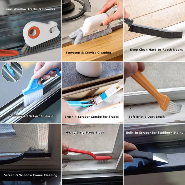 Alt view image 4 of 6 - 15Pcs Window Track Cleaning Brush, Small Crevice Cleaning Tools | Window Sill & Gap Cleaner for Sliding Door Tracks, Window Seals, Tile Grout, Kitchen & Bathroom Narrow Grooves, Car Vents