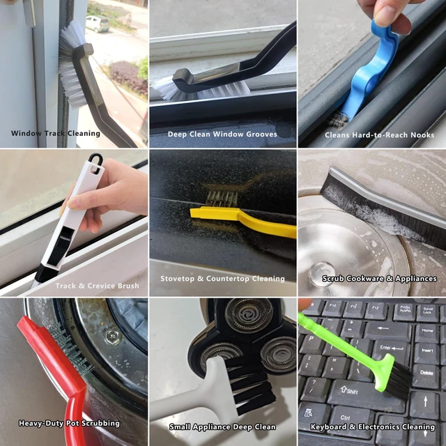 Alt view image 5 of 6 - 15Pcs Window Track Cleaning Brush, Small Crevice Cleaning Tools | Window Sill & Gap Cleaner for Sliding Door Tracks, Window Seals, Tile Grout, Kitchen & Bathroom Narrow Grooves, Car Vents