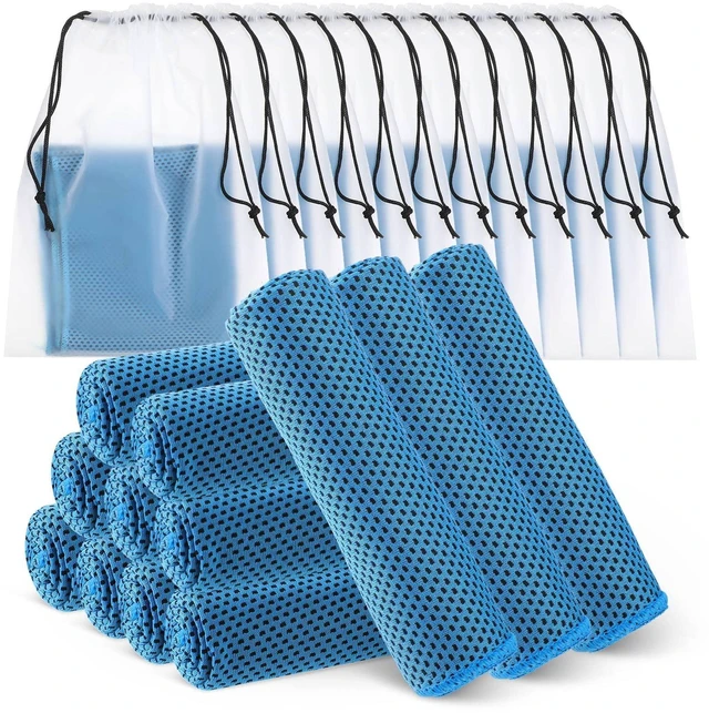 Main image of 12 Pcs Cooling Towels for Face and Neck 12 x 40 Inch Workout Towels for Gym Fast Drying Hot Weather Sweat Rag Cold Cooling Cloth with 12 Bags Athletes Sport Yoga Golf(Light Blue)