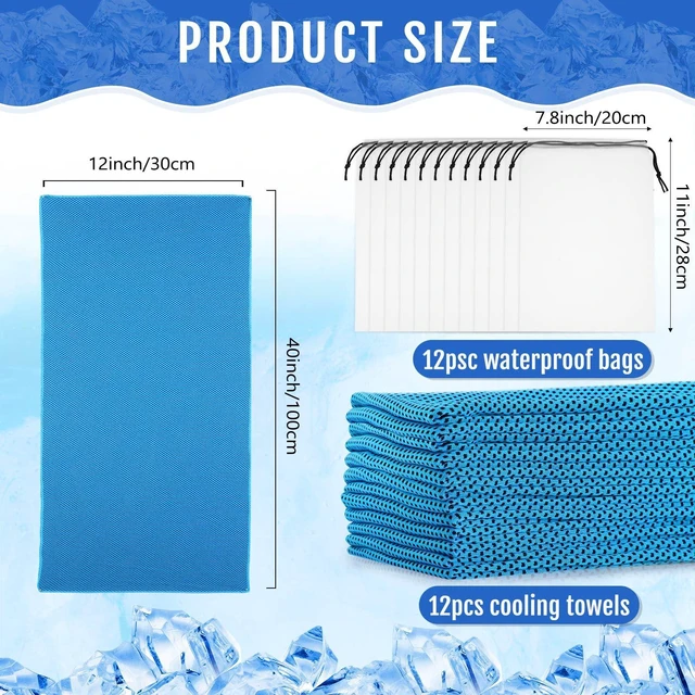 Alt view image 2 of 6 - 12 Pcs Cooling Towels for Face and Neck 12 x 40 Inch Workout Towels for Gym Fast Drying Hot Weather Sweat Rag Cold Cooling Cloth with 12 Bags Athletes Sport Yoga Golf(Light Blue)