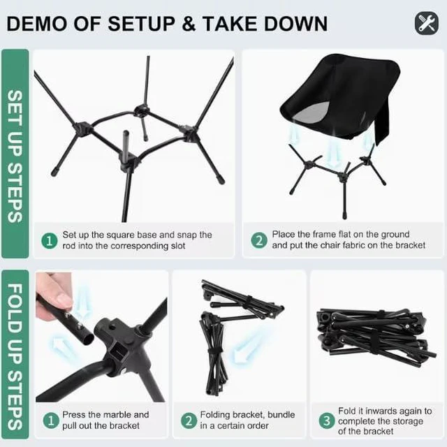 Alt view image 3 of 4 - Ultralight Folding Camping Chair, Compact Portable Backpacking Chair with 330 lbs Capacity, Quick Setup Triangle Structure for Hiking, Beach, Outdoor Adventures