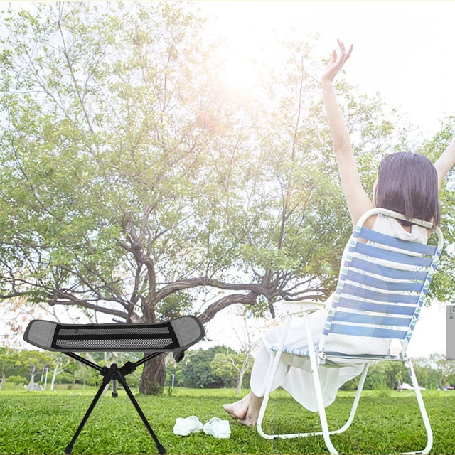 Alt view image 2 of 7 - Folding Camping Chair Footrest, Aluminum Alloy and Oxford Nylon Mesh, 17.72 x 15.75 in Portable Leg Rest for Outdoor Chairs