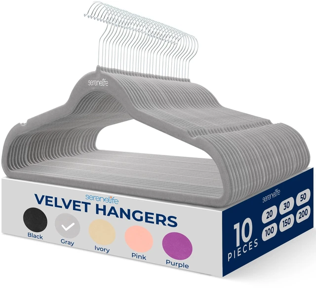 Main image of Velvet Hangers 10 Pack, Slim & Space Saving for Closets | Soft Velvet Grip Prevents Slipping On Silk, Satin & Knitwear 360° Swivel Hook Fits All Standard Closet Rods