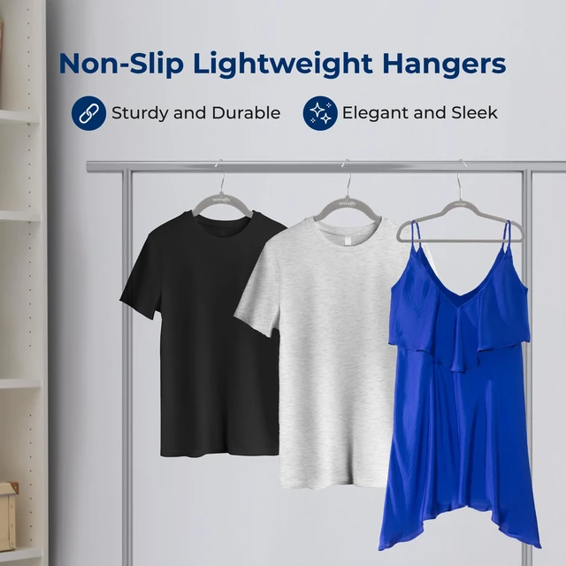 Alt view image 4 of 7 - Velvet Hangers 10 Pack, Slim & Space Saving for Closets | Soft Velvet Grip Prevents Slipping On Silk, Satin & Knitwear 360° Swivel Hook Fits All Standard Closet Rods