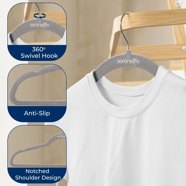 Alt view image 5 of 7 - Velvet Hangers 10 Pack, Slim & Space Saving for Closets | Soft Velvet Grip Prevents Slipping On Silk, Satin & Knitwear 360° Swivel Hook Fits All Standard Closet Rods