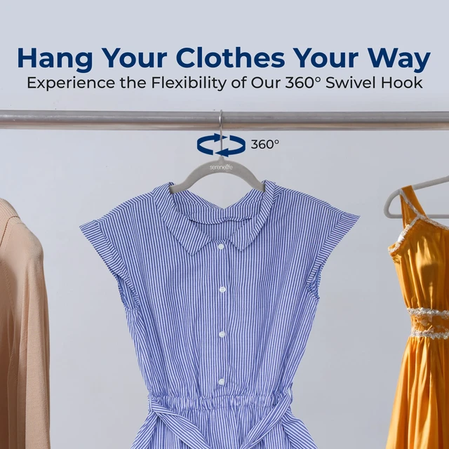 Alt view image 6 of 7 - Velvet Hangers 10 Pack, Slim & Space Saving for Closets | Soft Velvet Grip Prevents Slipping On Silk, Satin & Knitwear 360° Swivel Hook Fits All Standard Closet Rods