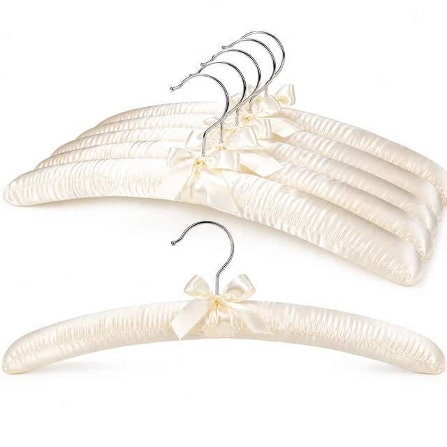 Main image of 17 Inch Satin Padded Hangers, 6 Pack Silk Clothes Hangers - Beige | Anti-Slip Foam Padding Hangers with Swivel Hooks, No Shoulder Bump for Wedding Dress, Sweaters, Coats and Delicate Cashmere
