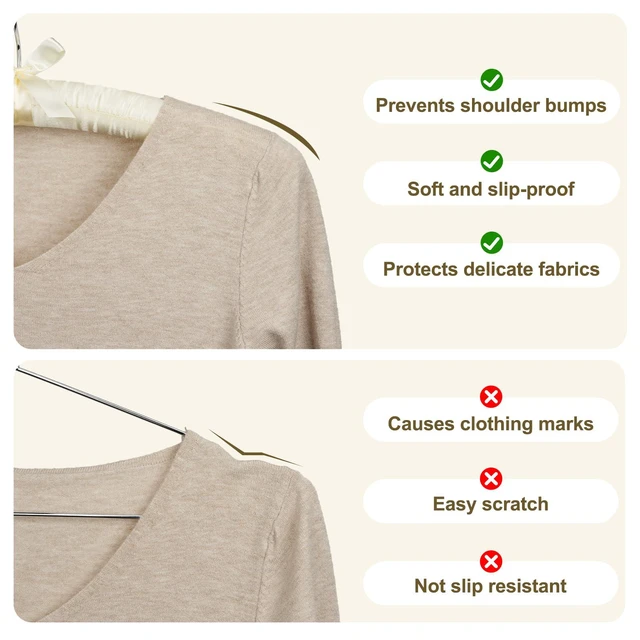 Alt view image 4 of 7 - 17 Inch Satin Padded Hangers, 6 Pack Silk Clothes Hangers - Beige | Anti-Slip Foam Padding Hangers with Swivel Hooks, No Shoulder Bump for Wedding Dress, Sweaters, Coats and Delicate Cashmere