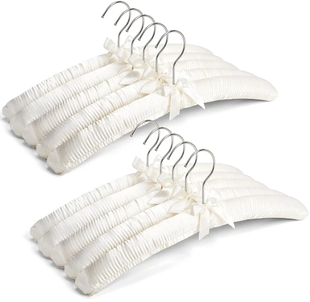 Main image of 10 Pack Large Ivory Satin Padded Hangers for Women Clothing 17" | No Shoulder Bump, Silk Clothes Hangers for Sweaters, Dress, Wedding Dress, Bridal Gown, Cashmere