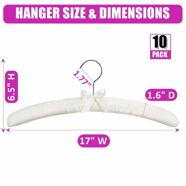 Alt view image 2 of 7 - 10 Pack Large Ivory Satin Padded Hangers for Women Clothing 17" | No Shoulder Bump, Silk Clothes Hangers for Sweaters, Dress, Wedding Dress, Bridal Gown, Cashmere