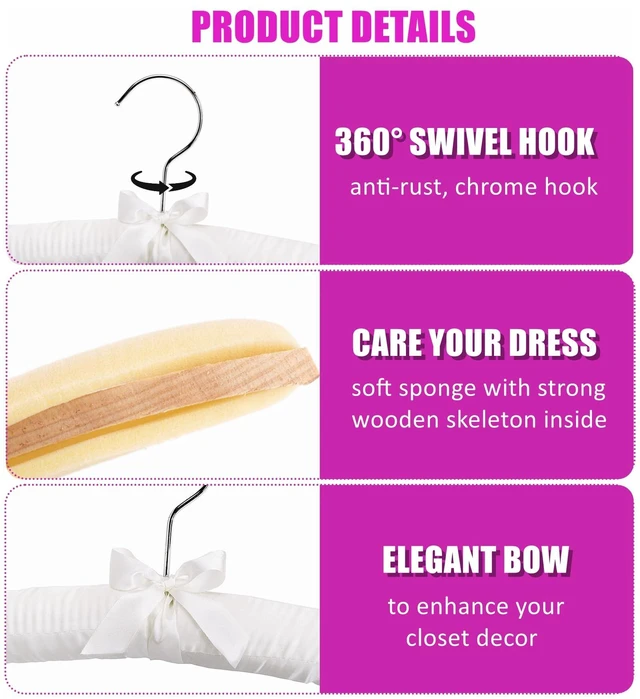 Alt view image 3 of 7 - 10 Pack Large Ivory Satin Padded Hangers for Women Clothing 17" | No Shoulder Bump, Silk Clothes Hangers for Sweaters, Dress, Wedding Dress, Bridal Gown, Cashmere