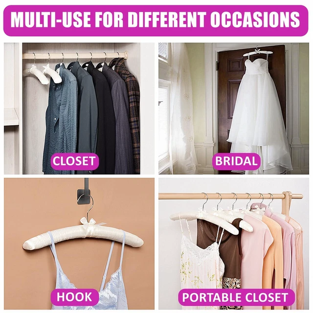 Alt view image 5 of 7 - 10 Pack Large Ivory Satin Padded Hangers for Women Clothing 17" | No Shoulder Bump, Silk Clothes Hangers for Sweaters, Dress, Wedding Dress, Bridal Gown, Cashmere