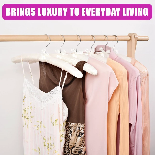 Alt view image 6 of 7 - 10 Pack Large Ivory Satin Padded Hangers for Women Clothing 17" | No Shoulder Bump, Silk Clothes Hangers for Sweaters, Dress, Wedding Dress, Bridal Gown, Cashmere