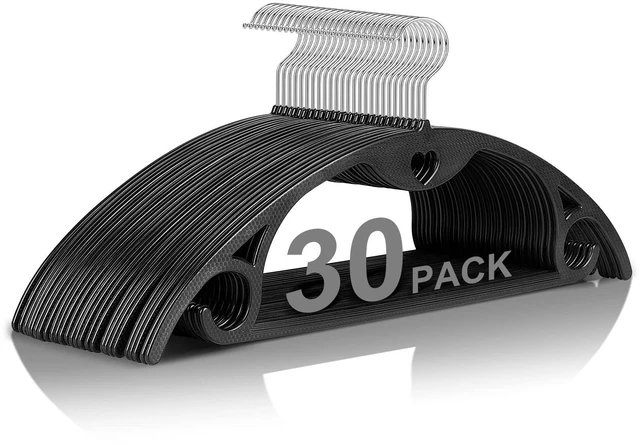Main image of Plastic Hangers Black Clothes Hanger 30 Pack | No Shoulder Bumps, 360°Swivel Hook, Thin, Space Saving for Closet, Fit for Suits Pants Heavy Duty Adult Coat Shirt Dress