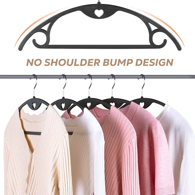 Alt view image 3 of 7 - Plastic Hangers Black Clothes Hanger 30 Pack | No Shoulder Bumps, 360°Swivel Hook, Thin, Space Saving for Closet, Fit for Suits Pants Heavy Duty Adult Coat Shirt Dress