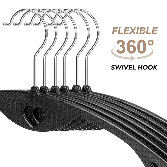 Alt view image 4 of 7 - Plastic Hangers Black Clothes Hanger 30 Pack | No Shoulder Bumps, 360°Swivel Hook, Thin, Space Saving for Closet, Fit for Suits Pants Heavy Duty Adult Coat Shirt Dress