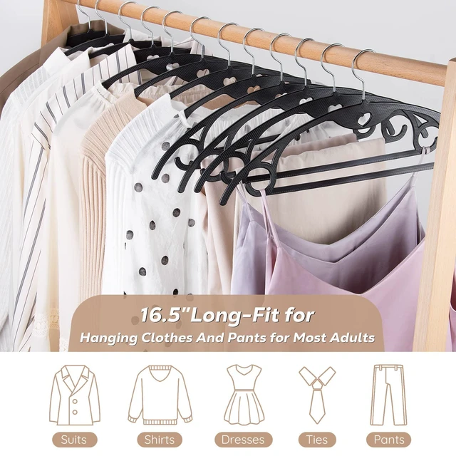Alt view image 6 of 7 - Plastic Hangers Black Clothes Hanger 30 Pack | No Shoulder Bumps, 360°Swivel Hook, Thin, Space Saving for Closet, Fit for Suits Pants Heavy Duty Adult Coat Shirt Dress