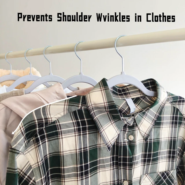 Alt view image 4 of 7 - 30 Pack Non Slip Hangers, Plastic Clothes Hangers 17.7 Inch - Heavy Duty & Space Saving Slim Hangers with 360° Swivel Hook for Adults, Anti-Slip Strips for Coat, Shirt, Pants (Gray, 30)