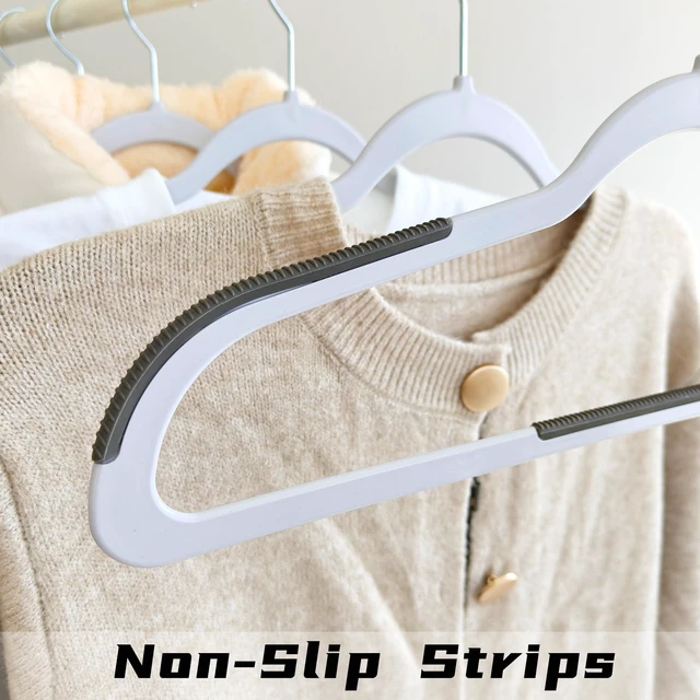 Alt view image 6 of 7 - 30 Pack Non Slip Hangers, Plastic Clothes Hangers 17.7 Inch - Heavy Duty & Space Saving Slim Hangers with 360° Swivel Hook for Adults, Anti-Slip Strips for Coat, Shirt, Pants (Gray, 30)