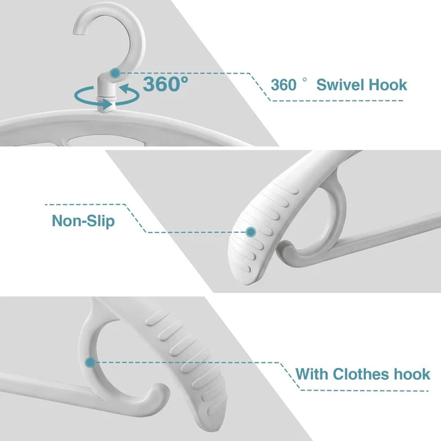 Alt view image 4 of 6 - Plastic Clothes Hanger, Extra Thick Plastic Wide Shoulder Adult 360 Degrees Rotate Slip Resistant Standard Clothing Hanger Ideal for Everyday Use White 10 Pack