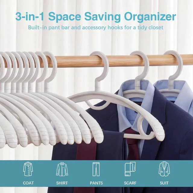 Alt view image 5 of 6 - Plastic Clothes Hanger, Extra Thick Plastic Wide Shoulder Adult 360 Degrees Rotate Slip Resistant Standard Clothing Hanger Ideal for Everyday Use White 10 Pack