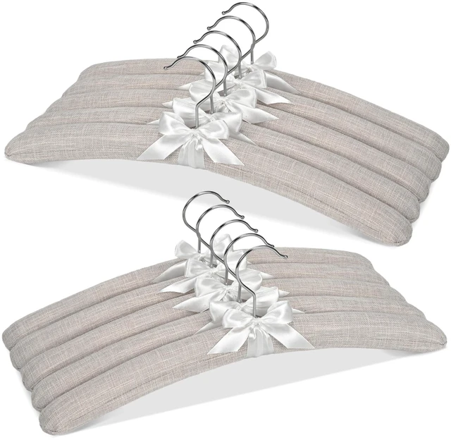 Main image of Padded Hangers - 17 Inch Extra Large Heavy Duty Linen Covered Coat Hangers No Shoulder Bump for Women Clothes, Sweaters, Dresses, Clothing, Weddings, Lingerie Pack of 10, Linen Gray