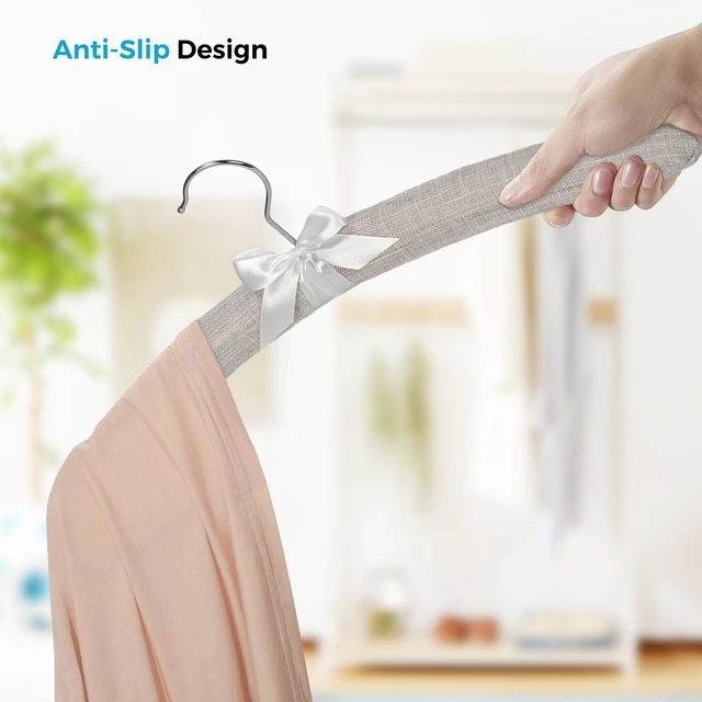 Alt view image 3 of 7 - Padded Hangers - 17 Inch Extra Large Heavy Duty Linen Covered Coat Hangers No Shoulder Bump for Women Clothes, Sweaters, Dresses, Clothing, Weddings, Lingerie Pack of 10, Linen Gray