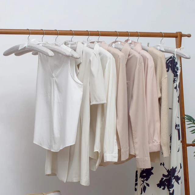 Alt view image 7 of 7 - Padded Hangers - 17 Inch Extra Large Heavy Duty Linen Covered Coat Hangers No Shoulder Bump for Women Clothes, Sweaters, Dresses, Clothing, Weddings, Lingerie Pack of 10, Linen Gray